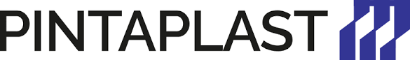 Logo des Kunststoffherstellers Pintaplast mit stilisierten blauen Streifen rechts.